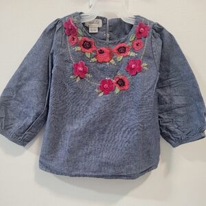 Toddler Girls Denim Embroidered Floral Top | 10–16 Months